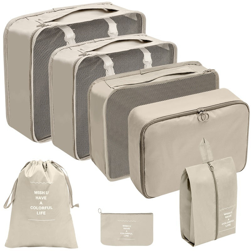 7 Piece Packing Cube Set Travel Organiser Mesh Front Double Zip Shoe Pouch Grey