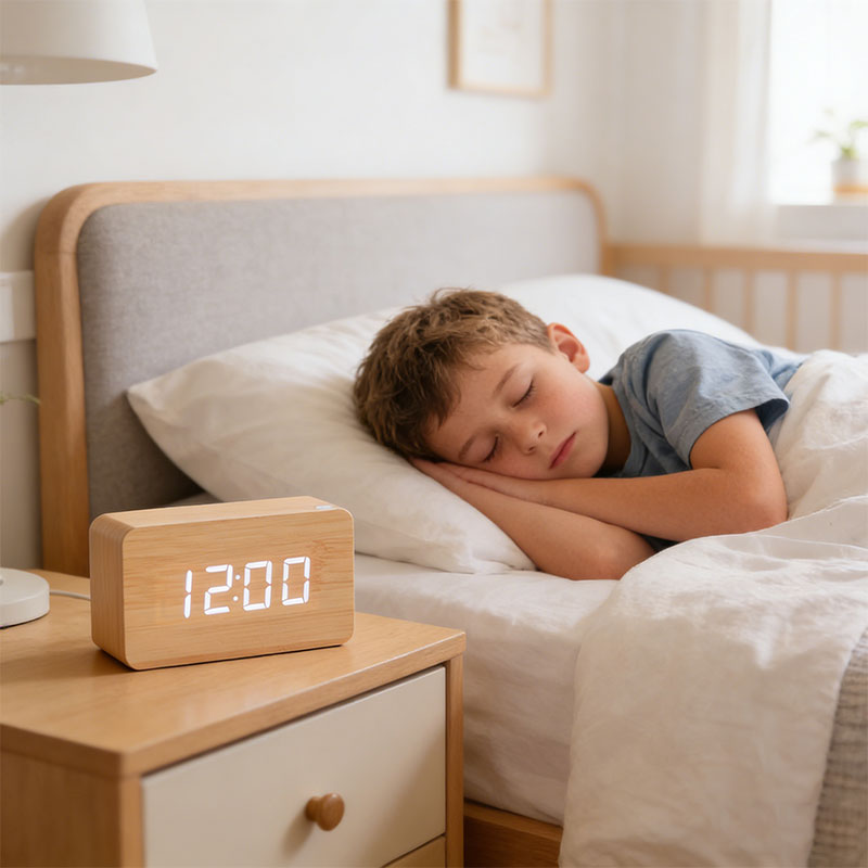 Voice-Controlled Wooden LED Desk Clock USB Battery Date Temperature Features