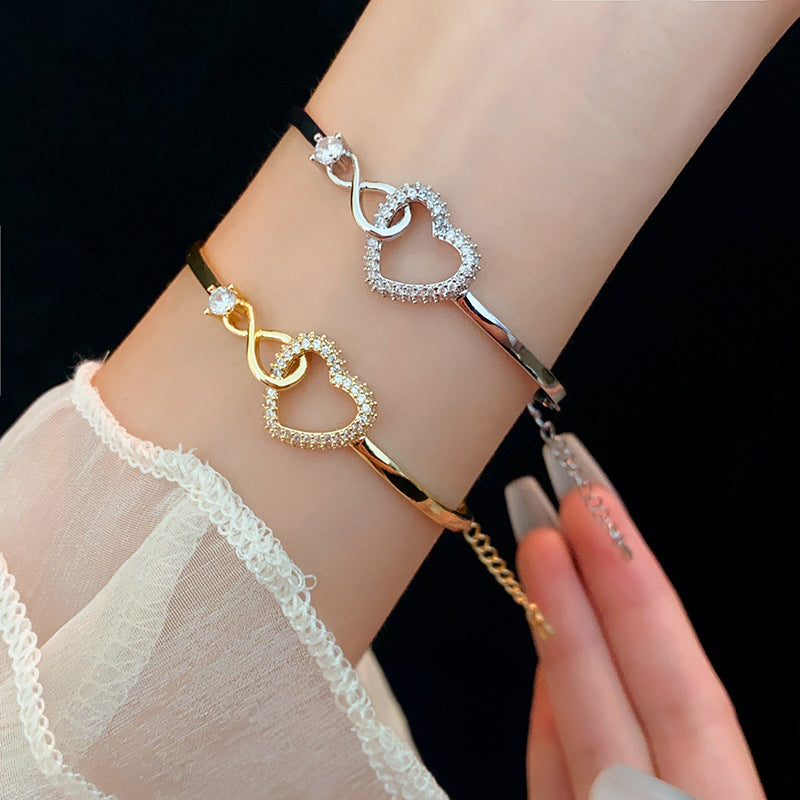 Crystal Heart Bracelet Zircon CZ Adjustable Chain Gold Silver Women Jewellery