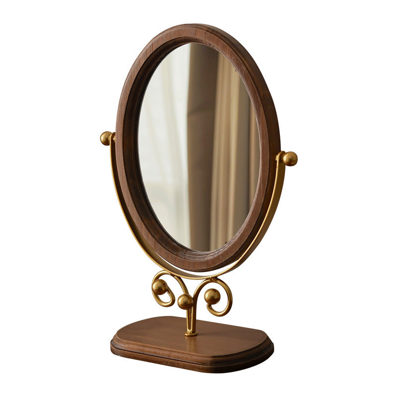Vintage Solid Wood Bedroom Tabletop Dressing Mirror Upright Rotatable Design