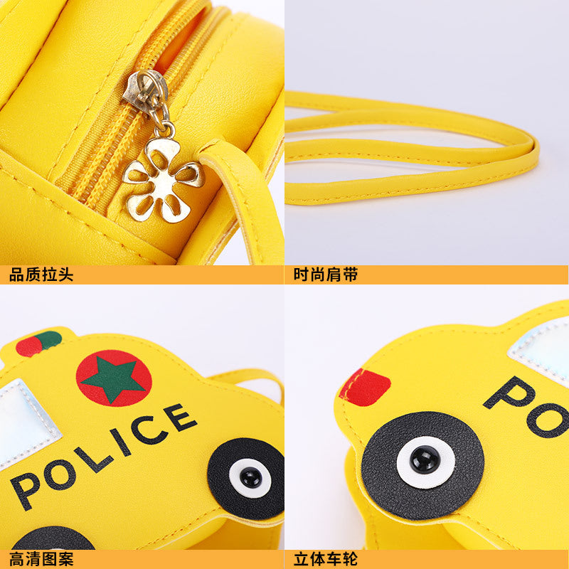 Kids Cartoon Police Car Shoulder Bag Lightweight School Travel Storage Pouch