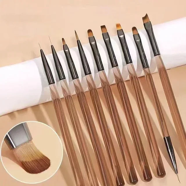 Set of 9 UV Gel Nail Art Brush Set Liner Acrylic Detail Brushes Manicure Beauty
