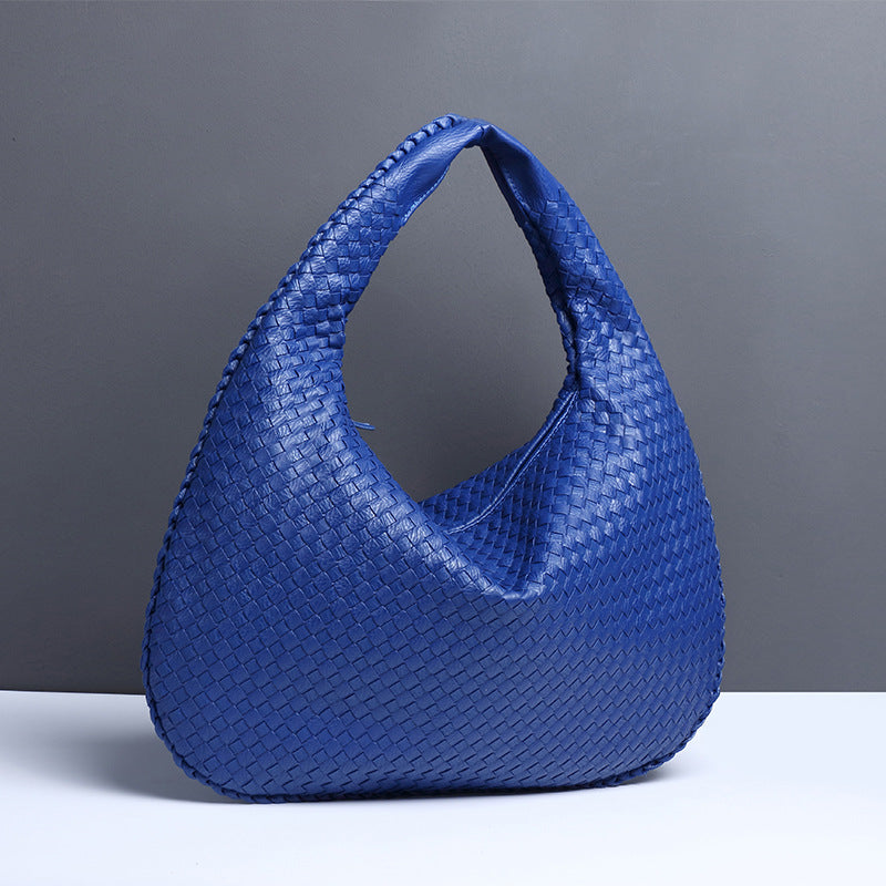 Large Women's Crescent Woven Handbag Zip Closure Daily Use Bag