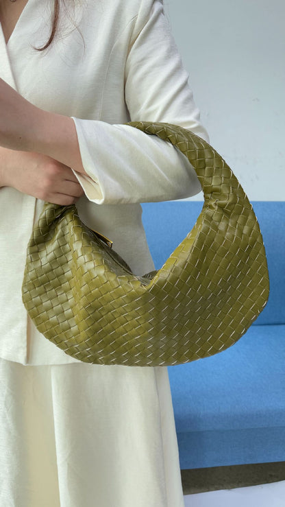 Women's Woven Tote Bag Faux Leather Spacious Lightweight Durable Zip Top Closure