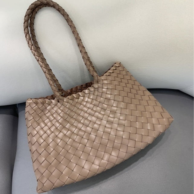Women's Handmade Woven Leather Shoulder Tote Vintage Style Large Capacity Bag