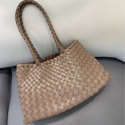 Women's Handmade Woven Leather Shoulder Tote Vintage Style Large Capacity Bag