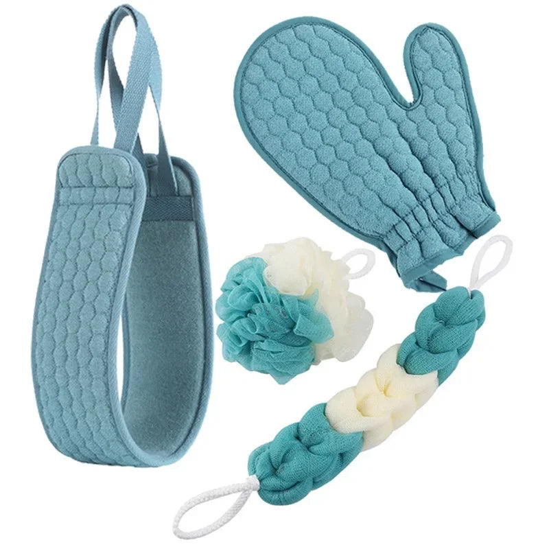 4-Piece Bathroom Kit Large Exfoliating Gloves Elastic Bath Towels Long Lasting
