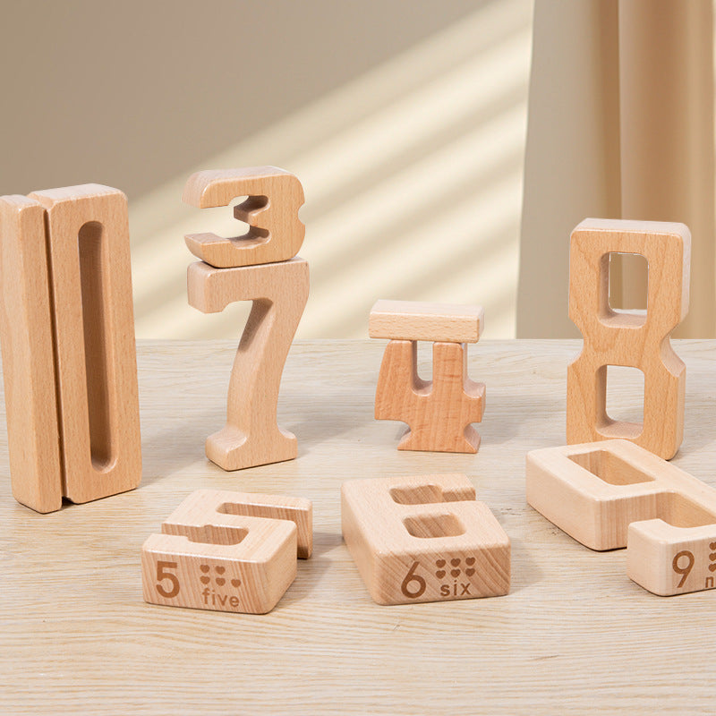 Montessori Beech Wood Digital Building Blocks Early Childhood Development Toy