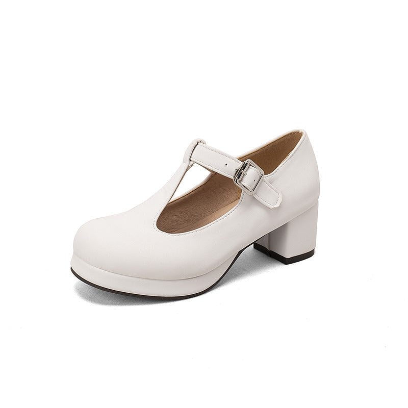 Womens Block Heel Mary Jane Shoes T-Strap Platform Buckle Casual Size 34–40