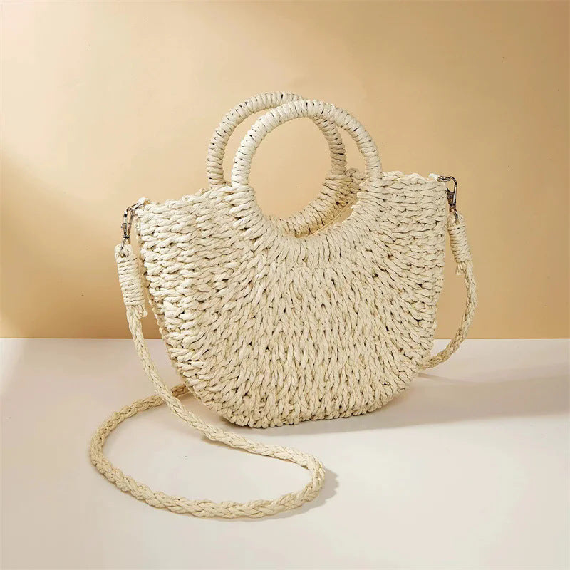 Round Woven Straw Bag Small Size Casual Summer Shoulder Accessory Women