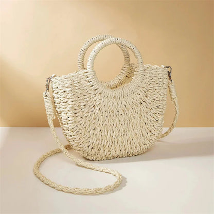 Round Woven Straw Bag Small Size Casual Summer Shoulder Accessory Women
