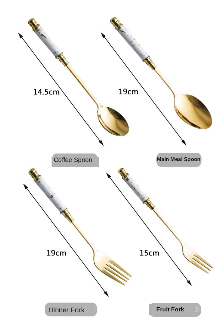 5pcs Ceramic Tableware Fork Spoon Knife Set Vintage Cutlery Set Stainless Steel