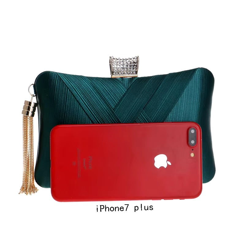 Elegant Satin Tassel Clutch Bag Evening Party Purse Wedding Bridal
