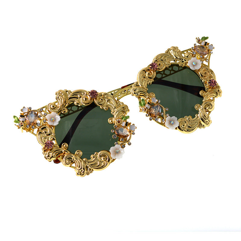 Womens Vintage Baroque Crystal Sunglasses UV400 Protection Stylish Outdoor Eyewear