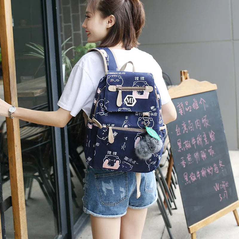 USB Charging Canvas Backpack Set 3pc Teen Schoolbag Satchel Lightweight Waterproof