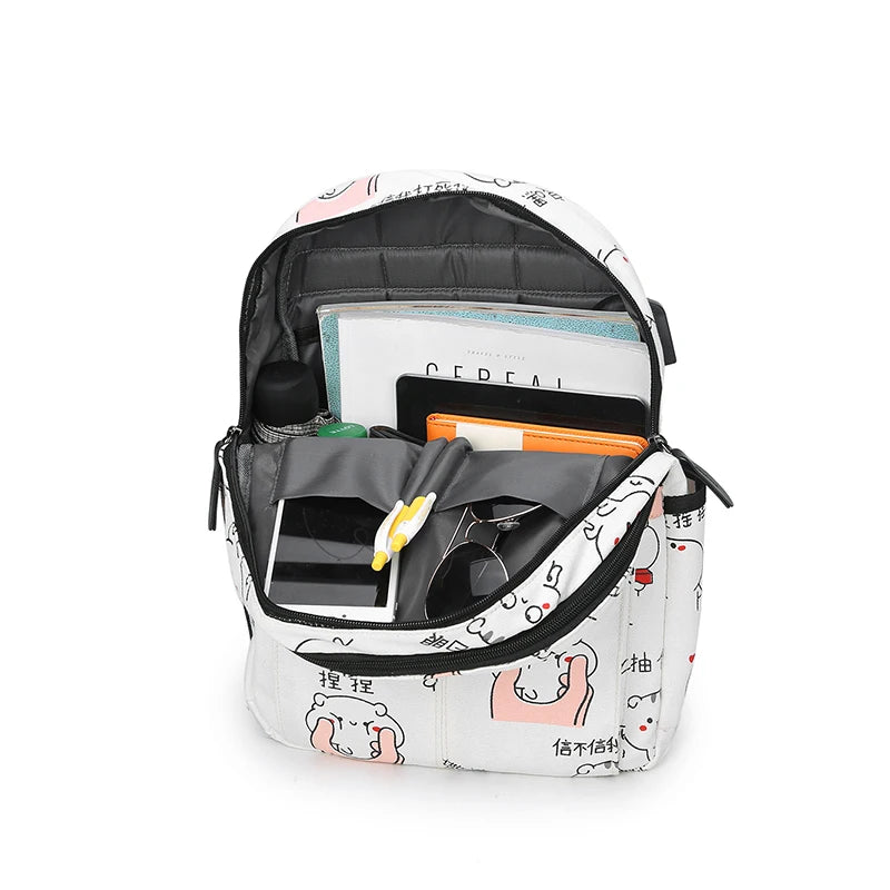 USB Charging Canvas Backpack Set 3pc Teen Schoolbag Satchel Lightweight Waterproof