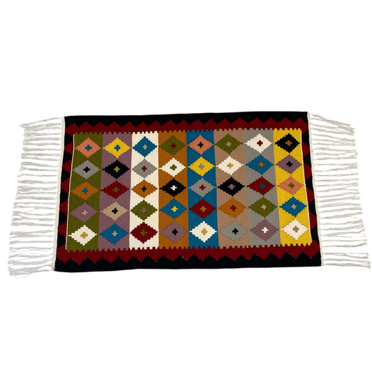 Traditional Qashqai Kilim Rug Handwoven Flatweave 84x59cm Cotton Fringes