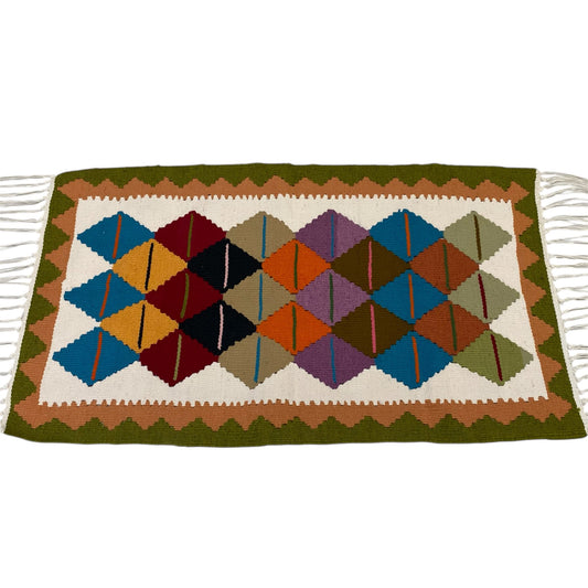 Qashqai Kilim Rug Handwoven Wool Flatweave Geometric Ethnic Crafted 94x54cm