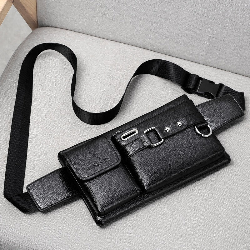 Men's Faux Leather Sports Waist Bag Multi-Functional Outdoor Hiking Travel Gear