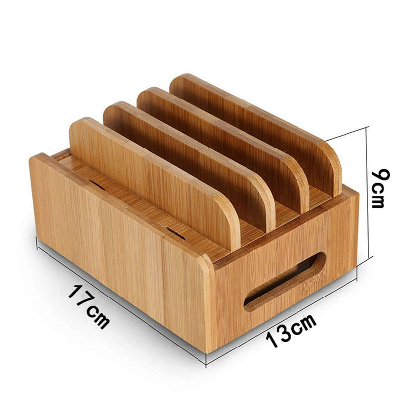 Bamboo Charging Dock Station Organizer Tablets Phones Eco-Friendly Storage Stand