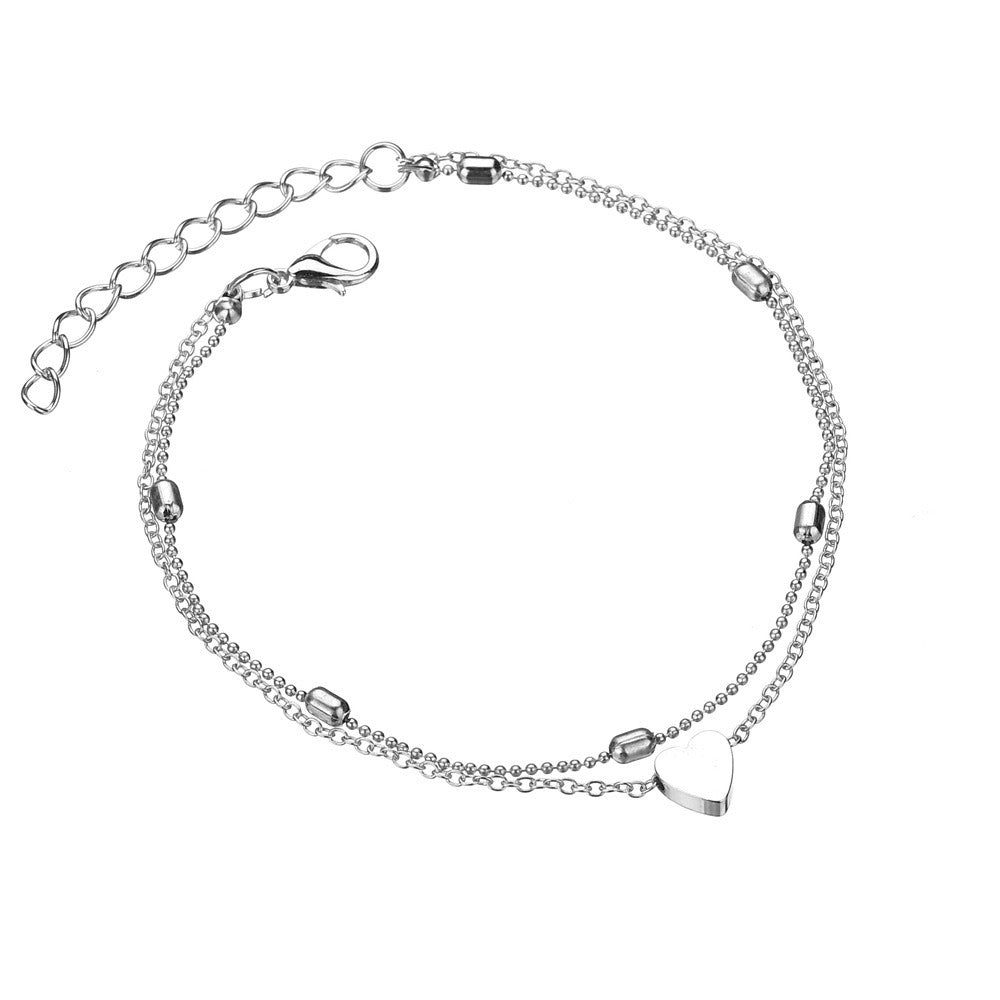 Multi-Layer Beaded Heart Chain Anklet Women's Jewellery Peach Gift