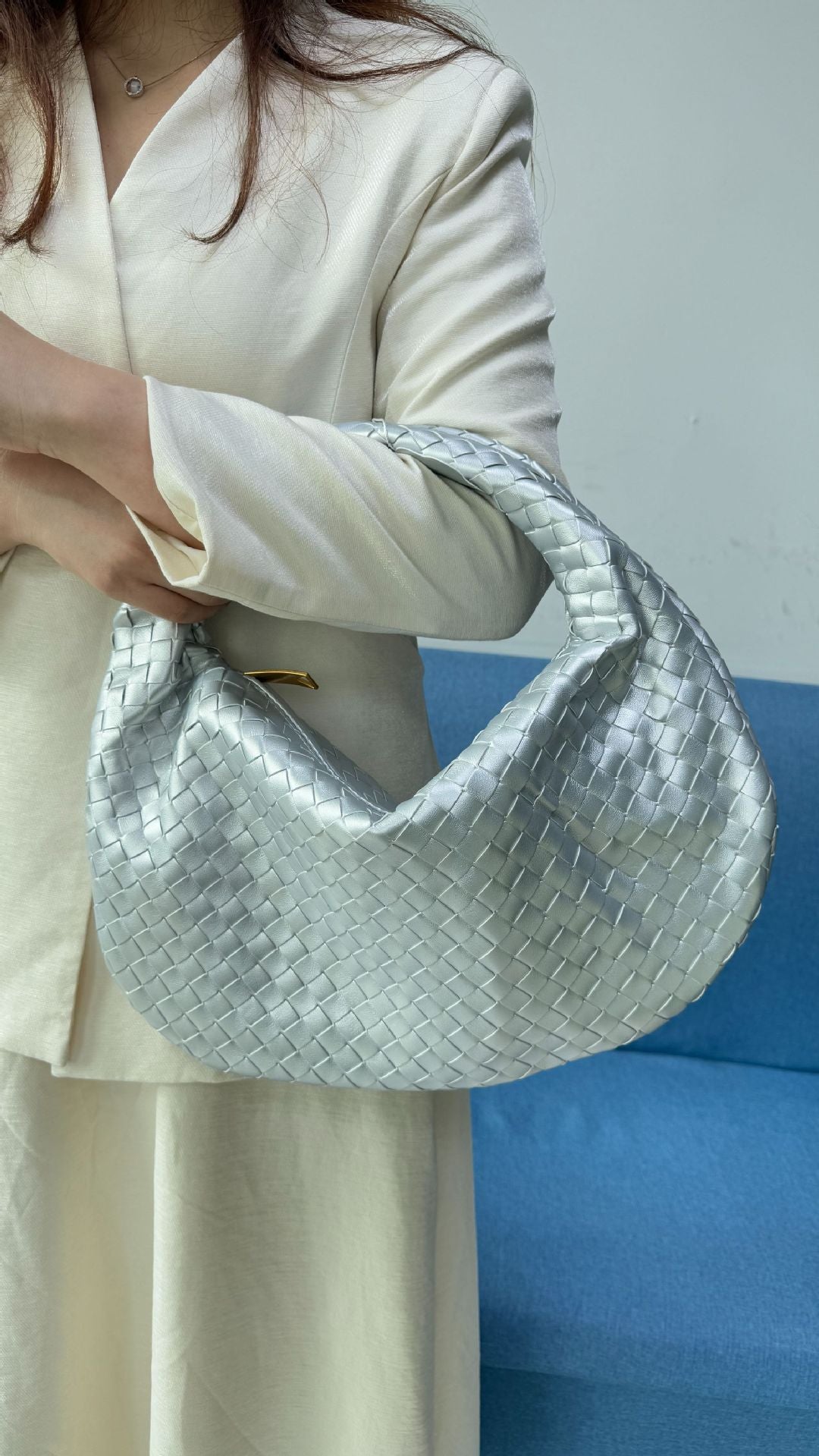 Women's Woven Tote Bag Faux Leather Spacious Lightweight Durable Zip Top Closure