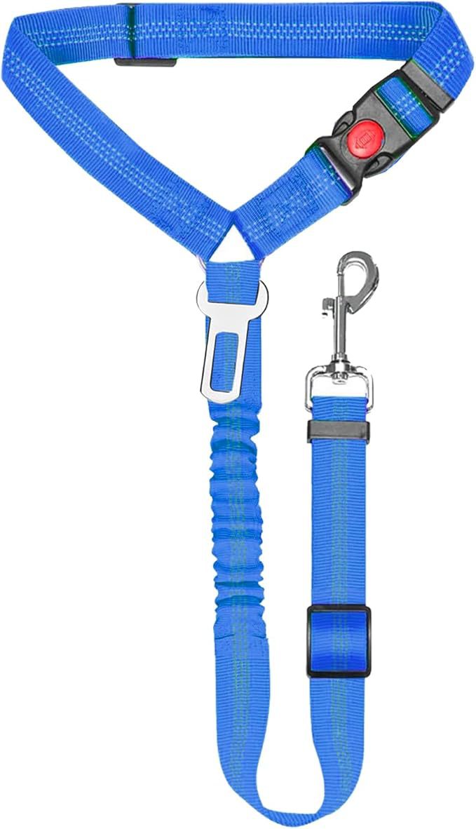 Pet Car Seat Belt | Adjustable Dog Safety Harness with Bungee Buffer, 360° Swivel Clip