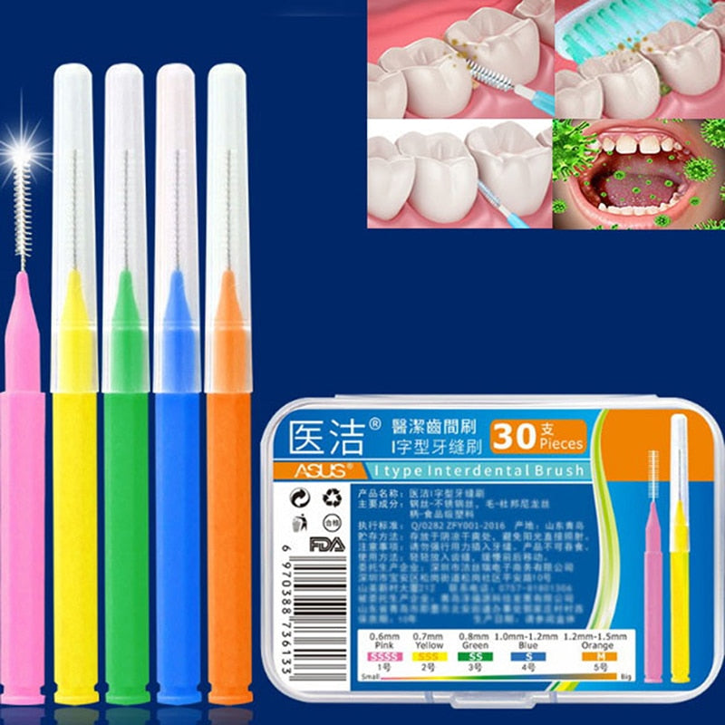 30pc I Shaped Interdental Brush Set Oral Teeth Care Floss Toothpick Cleaner Tool