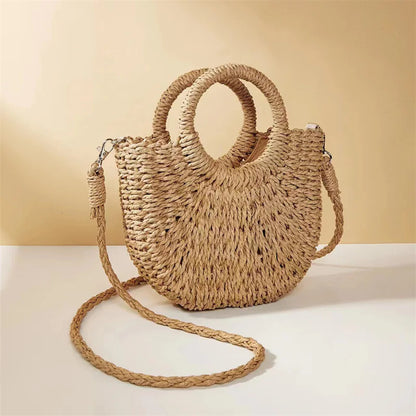 Round Woven Straw Bag Small Size Casual Summer Shoulder Accessory Women