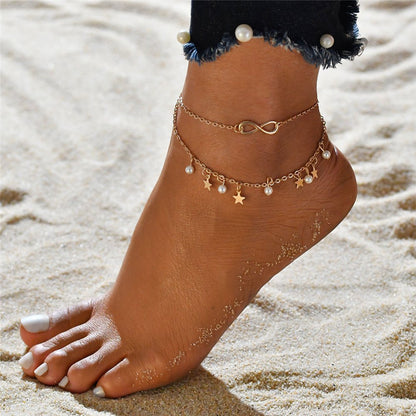 Double Layer Pendant Beach Anklet Stars Infinity Jewellery Women Gift