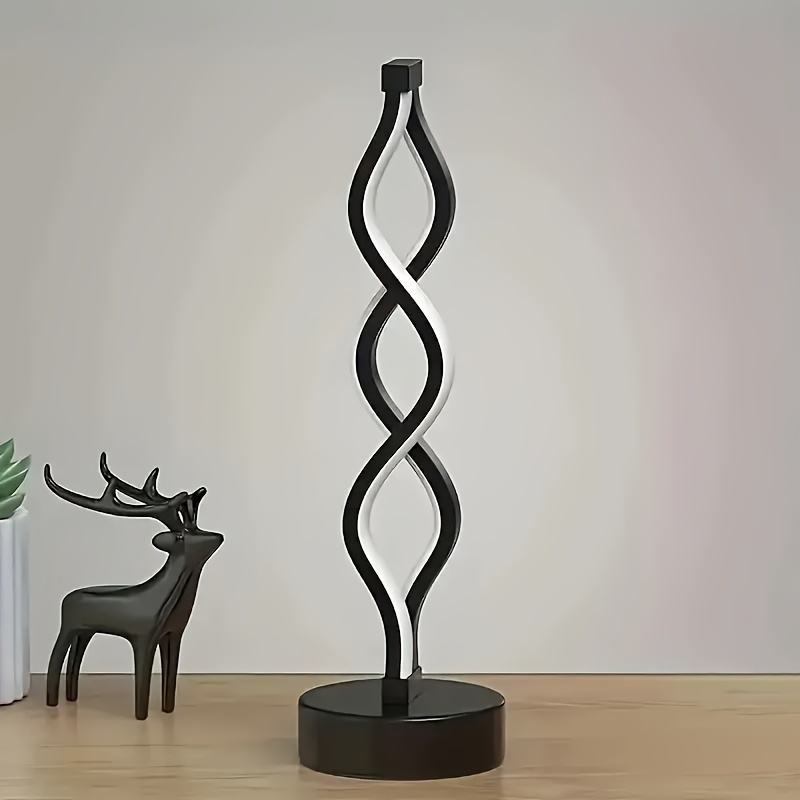Contemporary Spiral LED Table Lamp Bedside Night Light Rechargeable Black 34.5cm