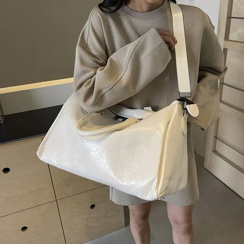 Faux Leather Oversize Weekend Travel Bag Shoulder Hand Luggage Holdall Tote Gym