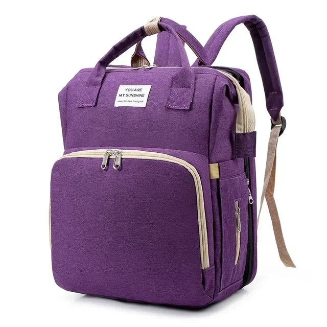 Baby Diaper Backpack Integrated Folding Crib Waterproof Spacious Travel Nappy Bag