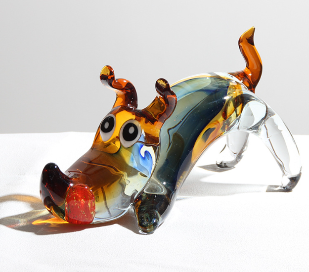 Handmade Glass Dog Statue Crystal Nordic Puppy Figurine Luxury Home Decor 20cm