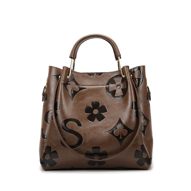 Large Capacity Women's Embossed Tote Bag Maternity Bucket Bag Fashion Accessory