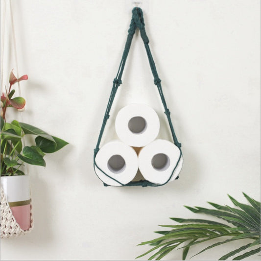 Macrame Cotton Rope Wall Hanging Storage Bag Paper Roll Magazine Holder Home