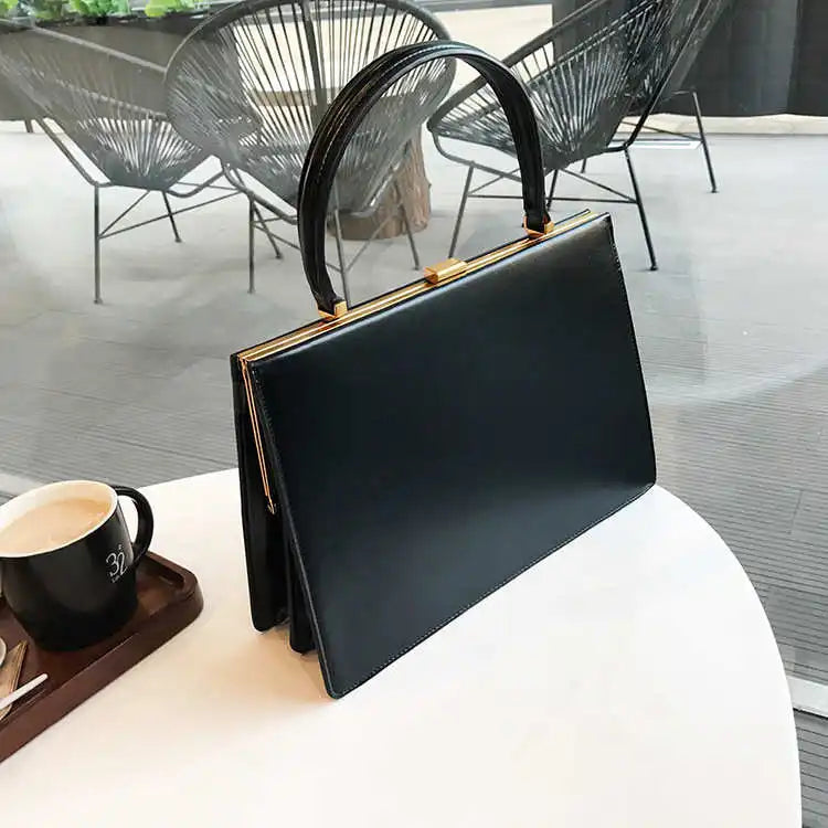 Vintage PU Leather Handbag Lock Buckle Underarm Bag Strap Women's Bags