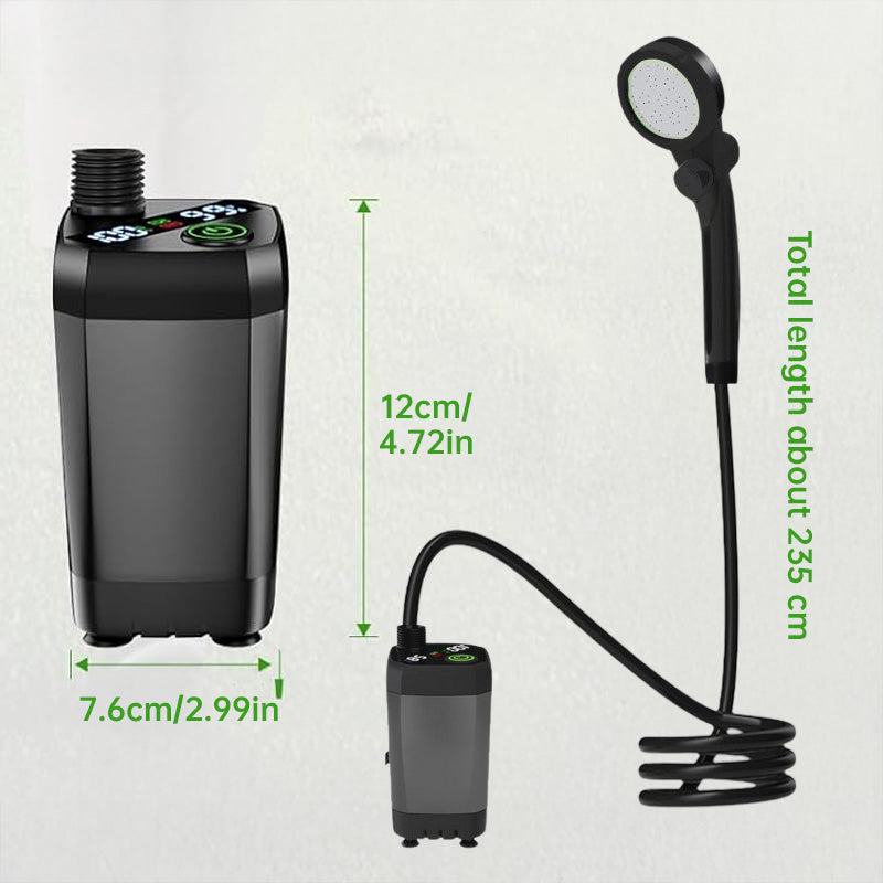 Outdoor Camping Shower 6000mAh USB-C Rechargeable Waterproof Digital Display