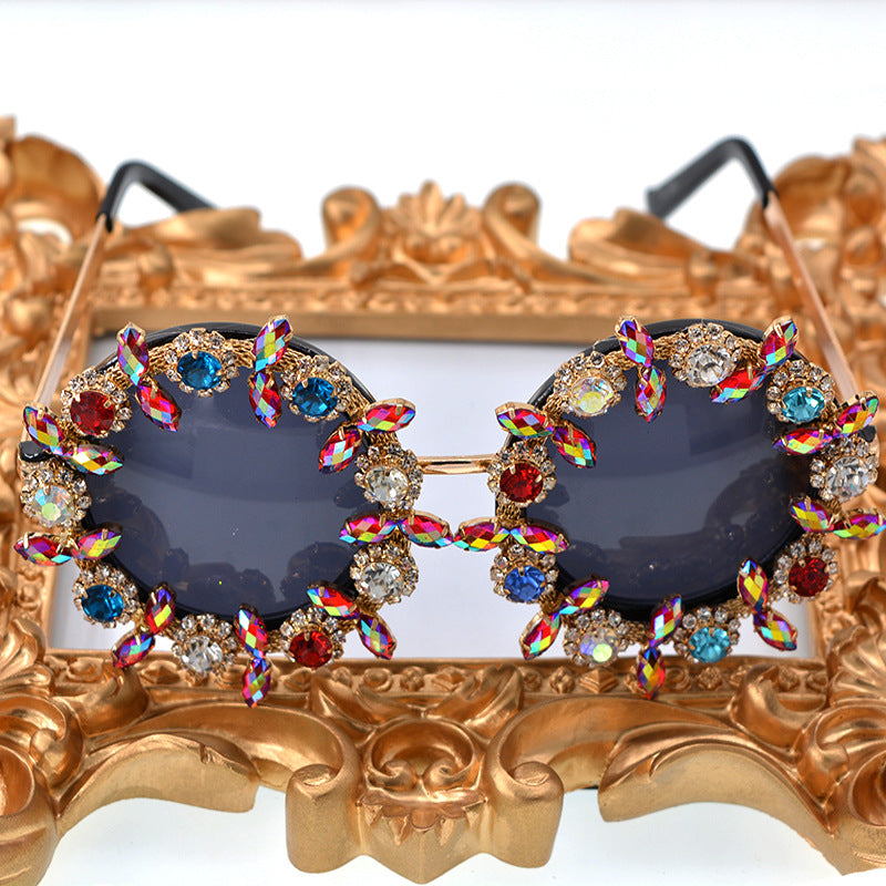 Women's Diamond Studded Baroque Sunglasses Oversized UV Protection Stylish Eyewear