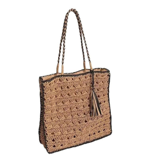 Handmade Grass Woven Shoulder Bag Tassel Detail Women Fashion Accessory Eco-Friendly