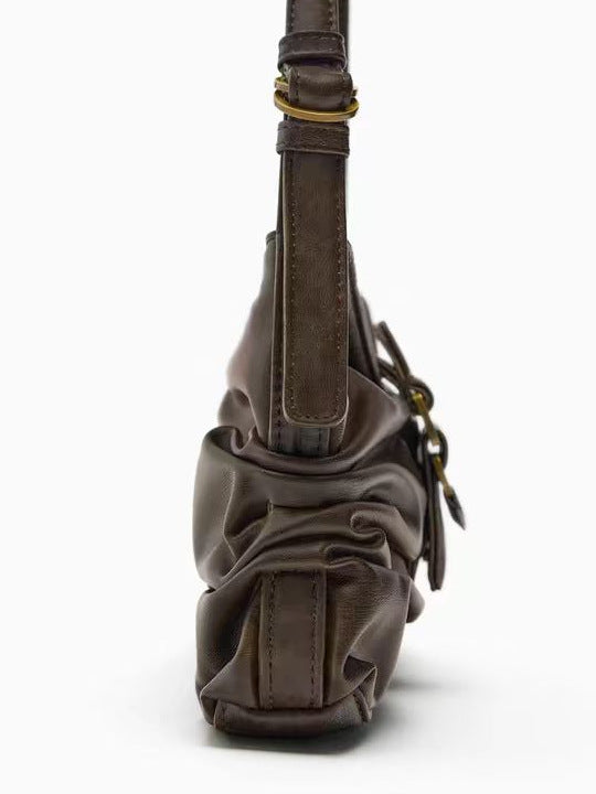 Stylish Women’s Faux Leather Shoulder Bag Adjustable Strap & Buckle Detail Brown