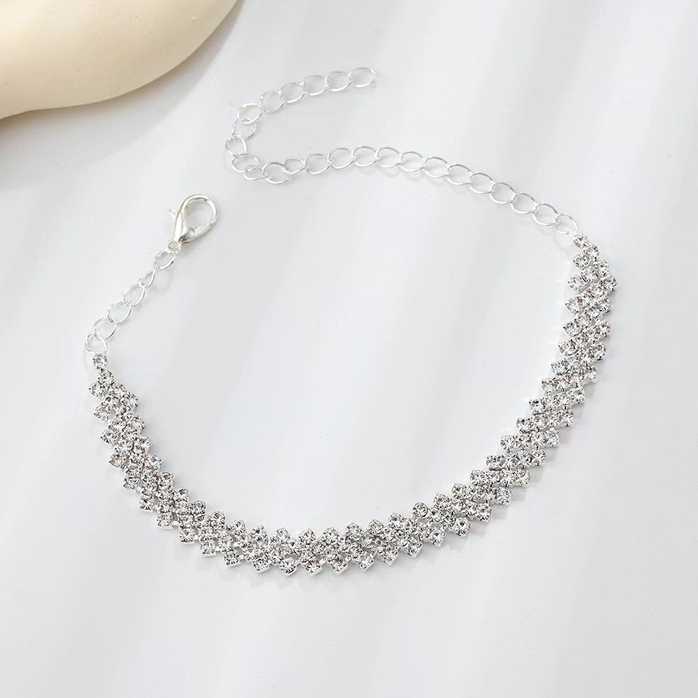 Layered Gold Rhinestone Anklet Chain Crystal Adjustable Ankle Bracelet Jewelry