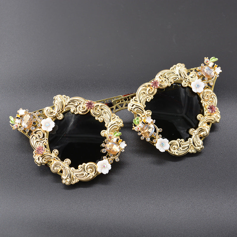 Womens Vintage Baroque Crystal Sunglasses UV400 Protection Stylish Outdoor Eyewear
