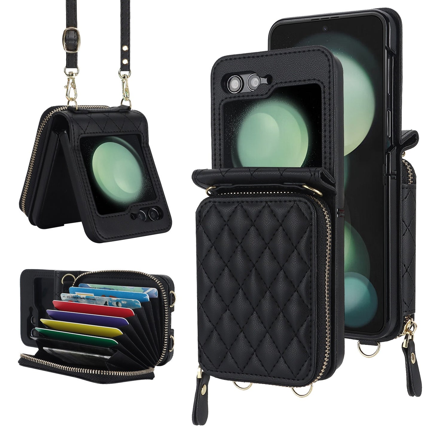 Premium Wallet Case For Samsung Galaxy Z Flip 6 5 4 Crossbody Card Holder RFID
