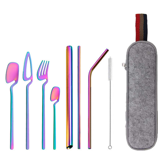 304 Stainless Steel Reusable Travel Utensil Cutlery Set Portable Straw Kit Case