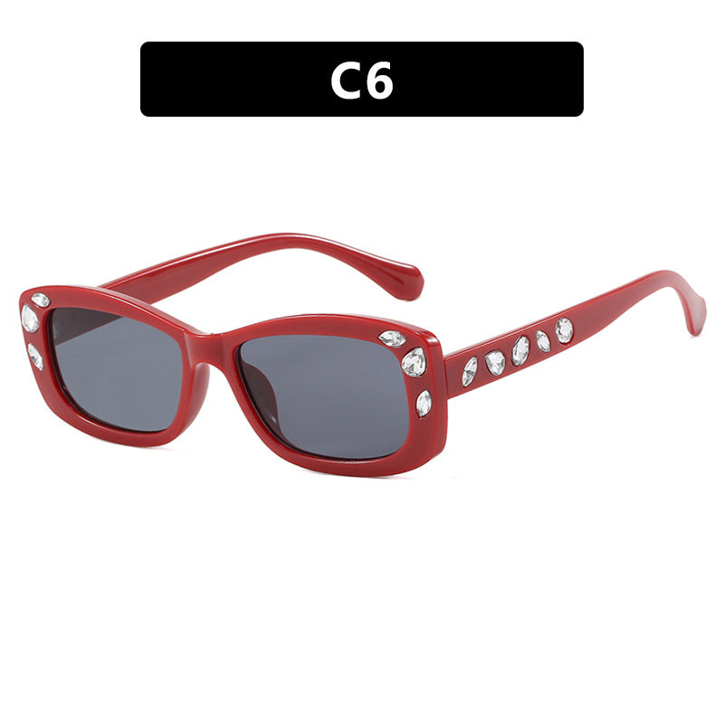 Women's Square Frame Sunglasses Diamond Inlaid UV400 Protection Stylish Eyewear