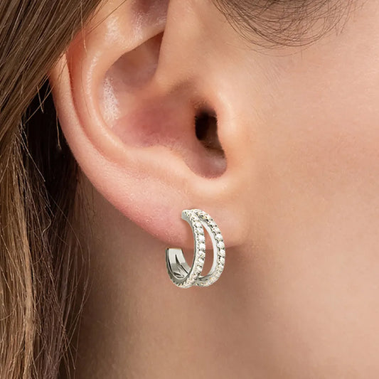 Moissanite Sterling Silver C-Hoop Earrings 0.1 Carat VVS1 High Precision Cut