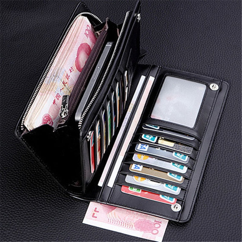 Leather Bifold Wallet Men Clutch Long ID Card Money Holder Slim Pocket Storage