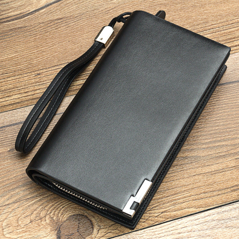 Men's Long Wallet Multi-Functional Secure Zipper Closure Leather RFID Blocking