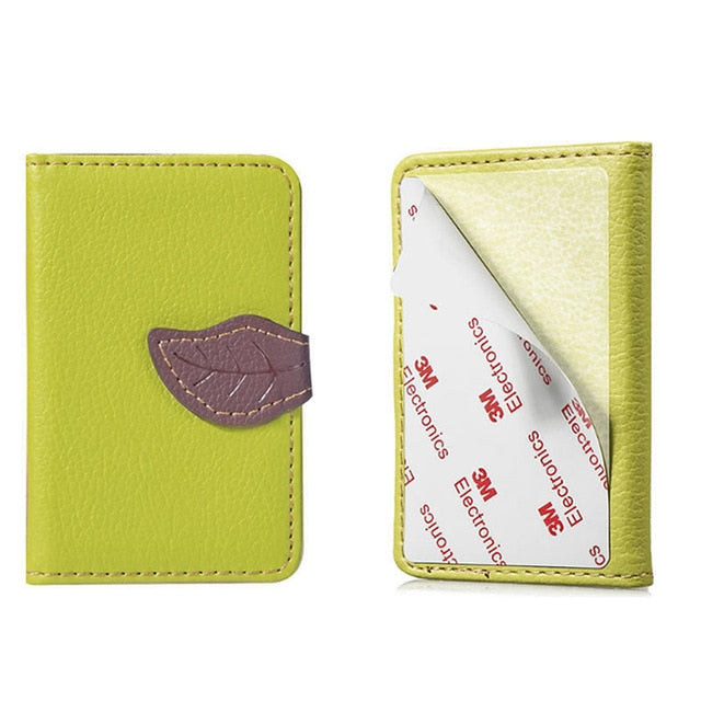 Phone Wallet Case With 3m Adhesive Card Holder And Leaf Clasp For Mobile Phones